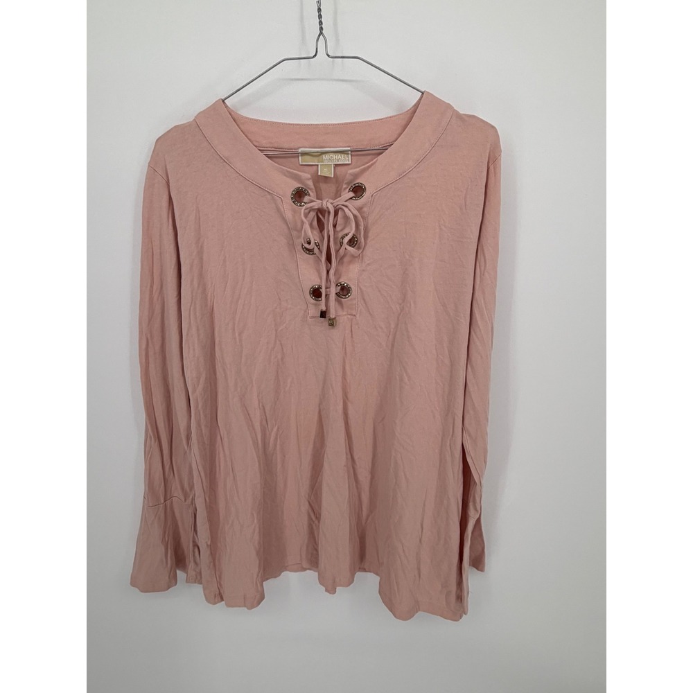 Michael Michael Kors Womens Top Lace Up Rhinestone Pink XL